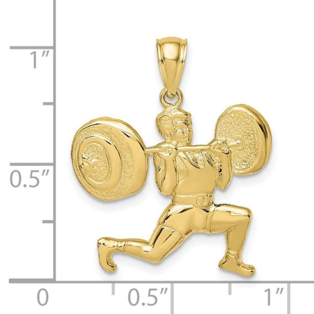 10k Yellow Gold Solid Polished Weightlifter Charm - image 8